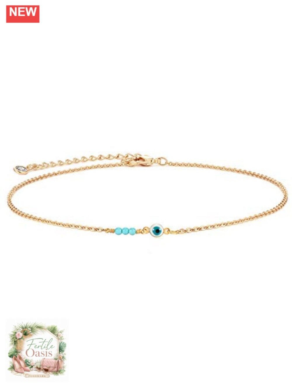 Dainty Evil Eye Choker Necklace 14K Gold Plated Turquoise Beads Lobster Clasp